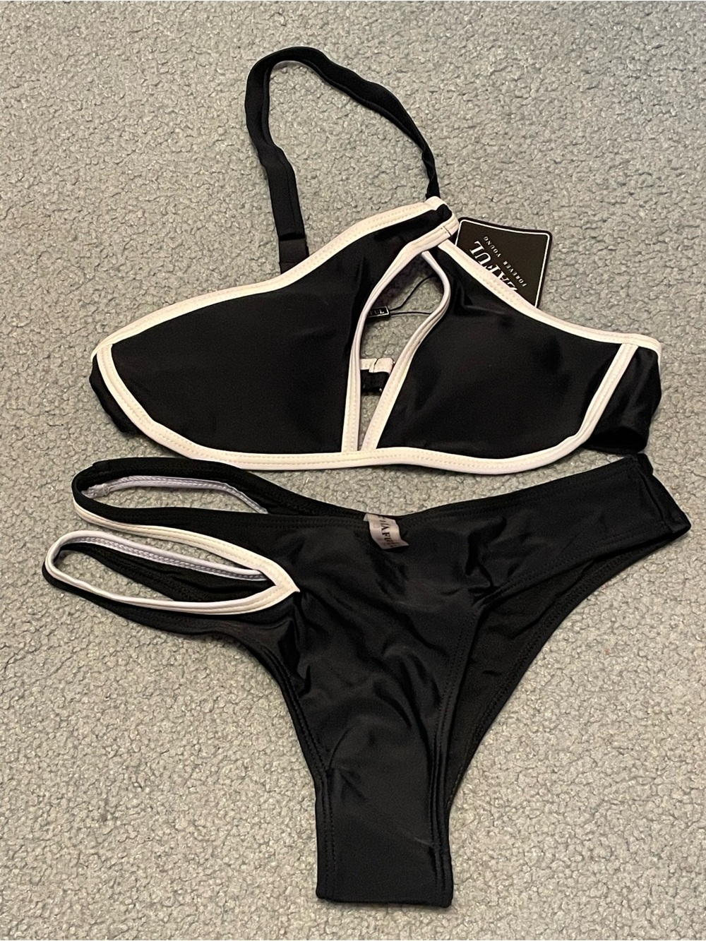 Zaful Black Bikini Set with White Trim